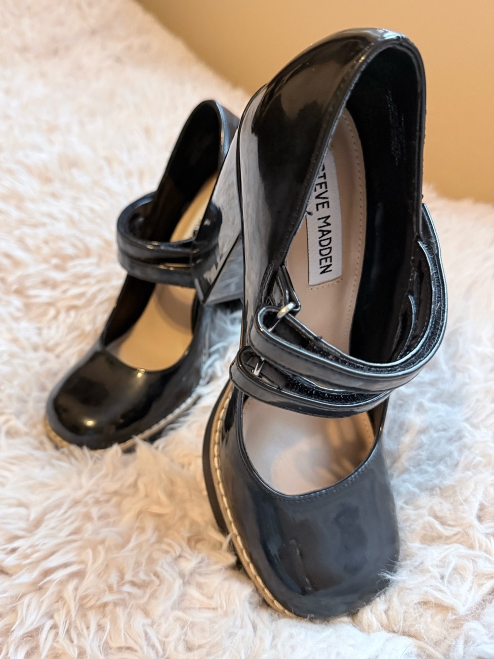Steve Madden Black Patent Double-Strap Mary Jane Heels